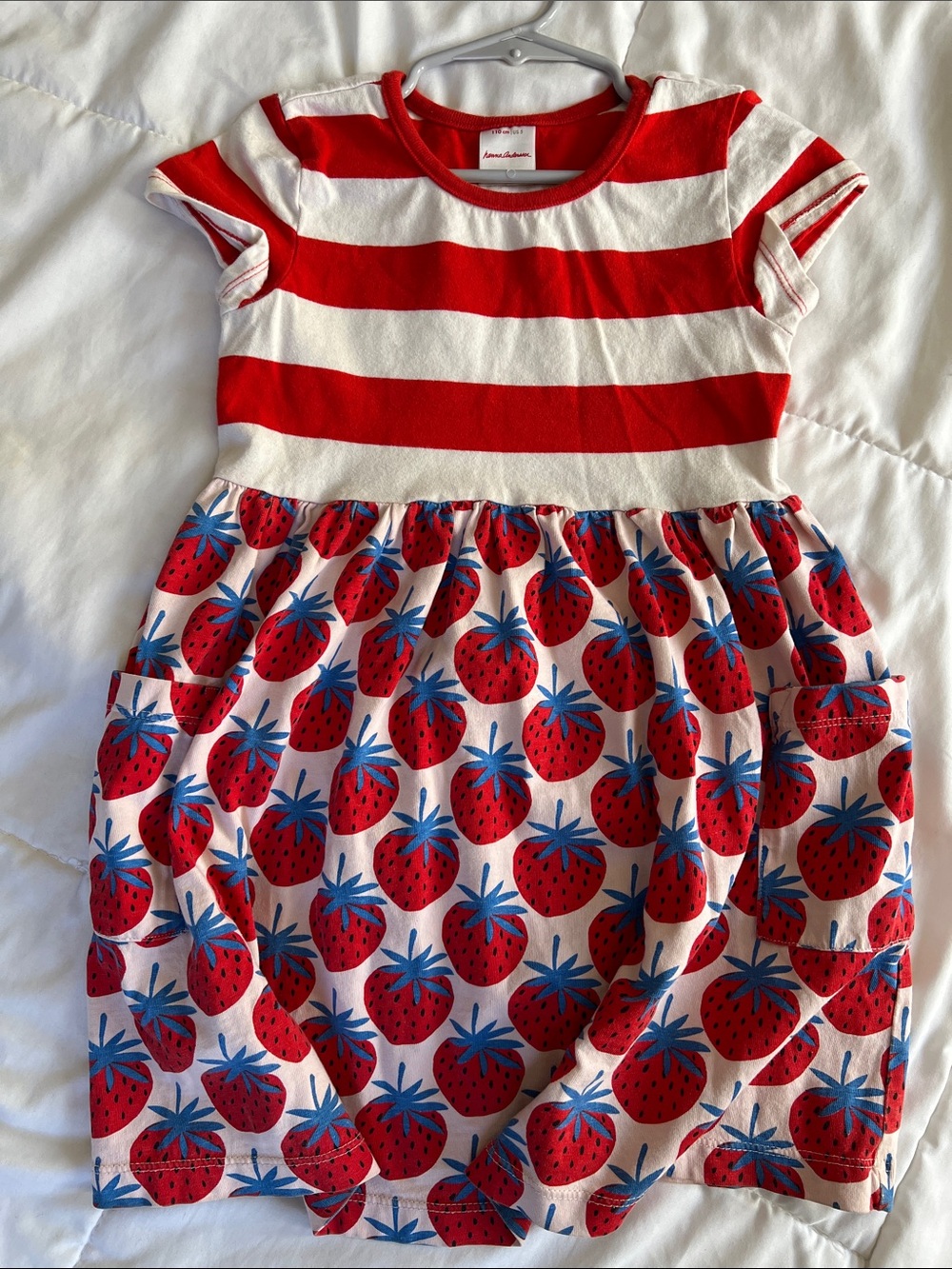 Hanna Andersson 4-5T Red & White Striped Top with Strawberry Skirt